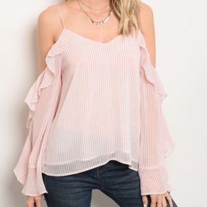 PINK & WHITE STRIPED OFF THE SHOULDER FLOWY TOP-NWT